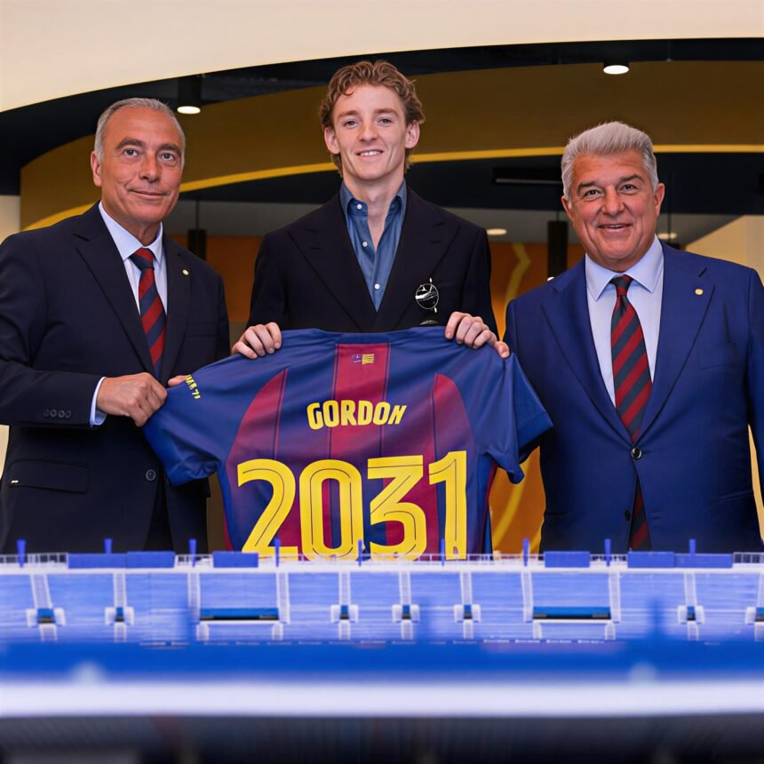 Barcelona have officially completed the signing of England international winger Anthony Gordon