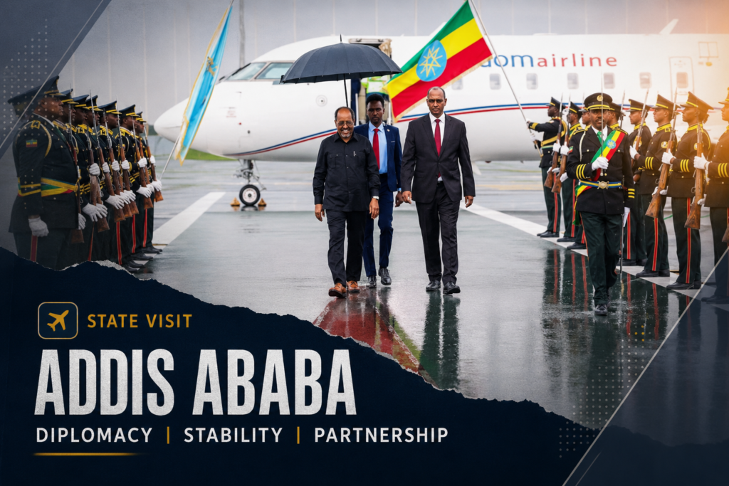 The President of the Federal Republic of Somalia, Hassan Sheikh Mohamud, arrived in Addis Ababa on Sunday for an official working visit aimed at resetting strained diplomatic relations and enhancing bilateral security cooperation.