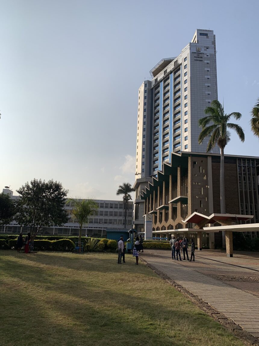 The University of Nairobi Towers building and lawns on a Kenyan public university campus